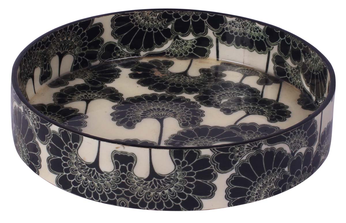 Buy in Bulk Wholesale Round Tray in MDF 7.5” Decorative with Enamel Work in Tree Pattern - Black & White - Accessory Organizer/Home Essentials/Decor